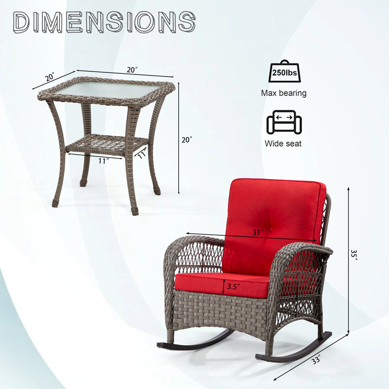 2 - Person Patio Conversation Set with Cushions, Red