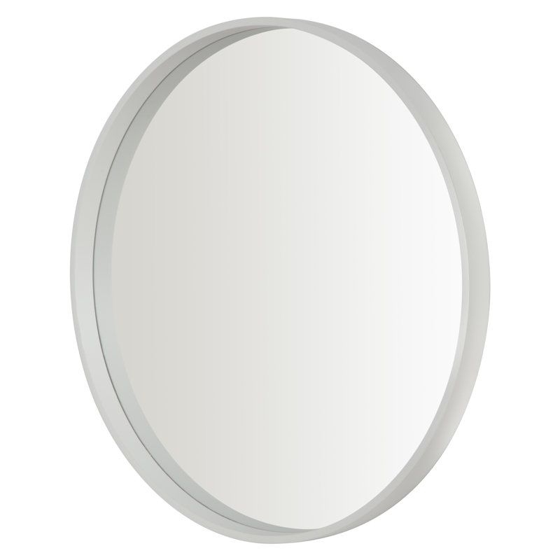 Muazzam Round Wall Mirror, 50cm, Wooden Deep Framed Circle Mirror, Grey