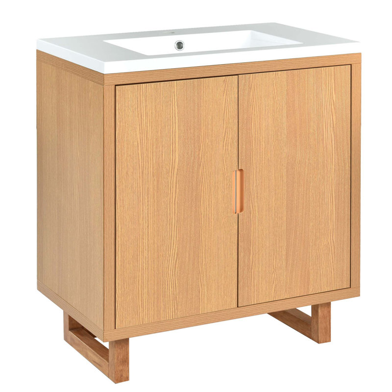 Ensemble de meuble-lavabo simple 29,5 po avec plateau en résine Vadhir, Bois robuste