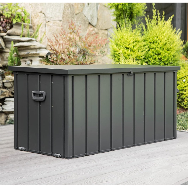 Novobey 49.42'' W 100 Gallons Water Resistant Galvanized Steel Lockable Deck Box with Wheels, Gray