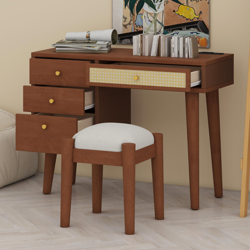 Ensemble coiffeuse rétro avec station de charge intégrée et tabouret