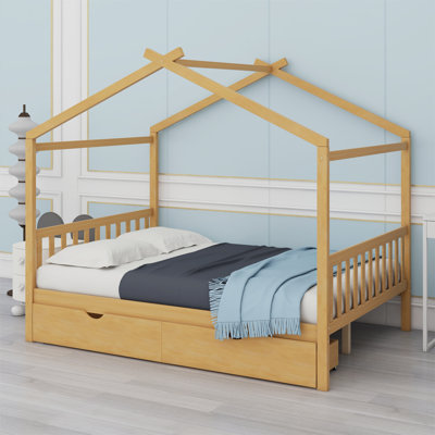House Platform Bed With Two Drawers,Headboard And Footboard