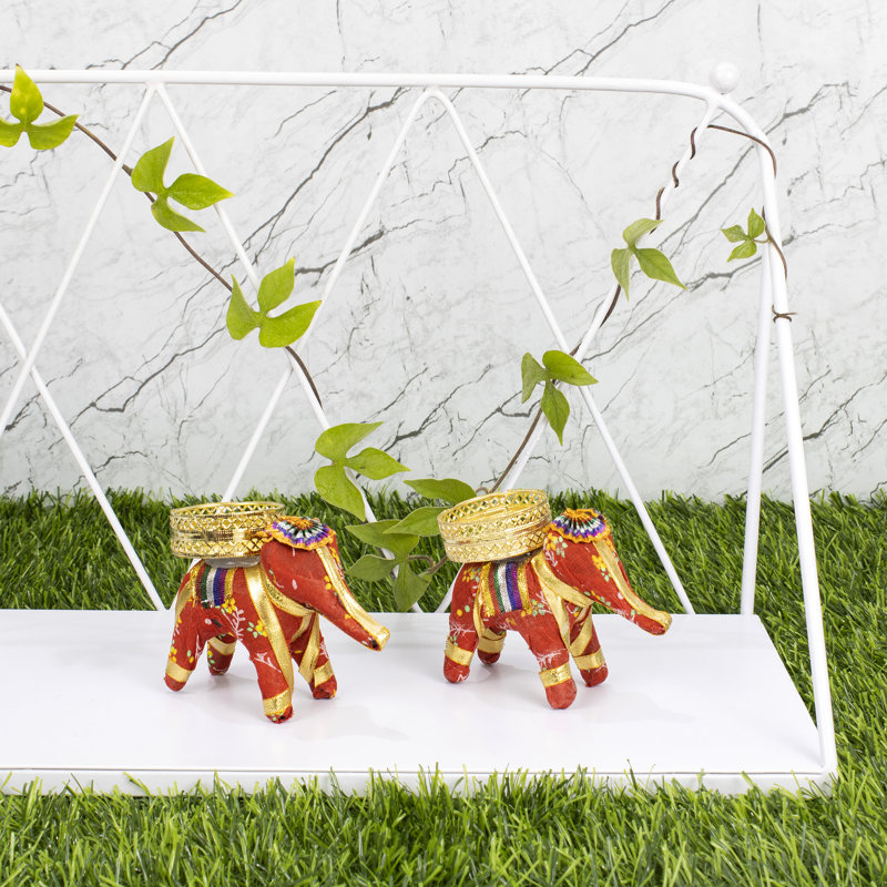 2 Piece Metal Tabletop Tealight Holder Set, Red