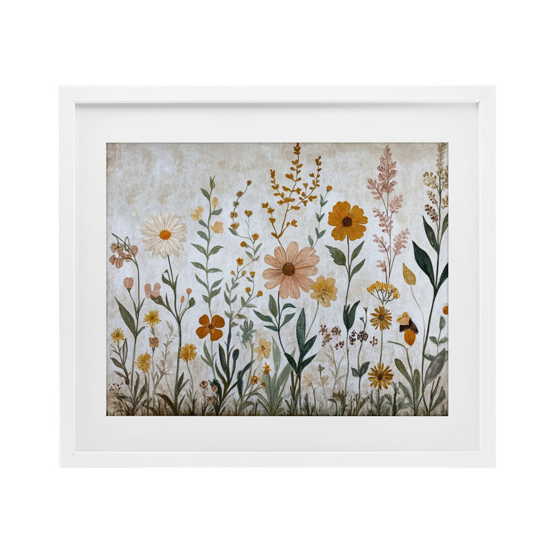 «Fall Flowers Foliage», reproduction encadrée sous verre, par Petal Prints Design, H 13 po x l 16 po, Cadre blanc côtier