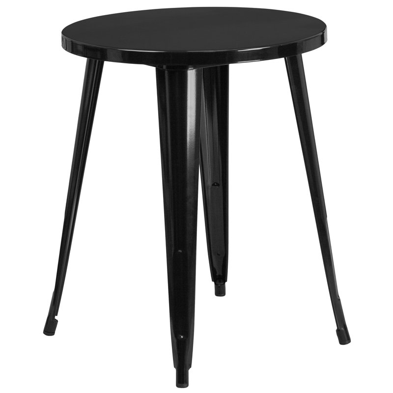 Duluth 30'' Round Metal Indoor-Outdoor Table Set with 2 Arm Chairs, Black, 29" H x 24" W x 24" L