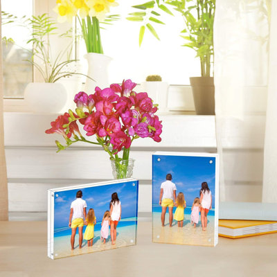 Acrylic Picture Frame 4X6,Clear Freestanding Double Sided 20Mm Thickness Frameless Magnetic Photo Frames Desktop Display With Gift Box Package(5 Pack)
