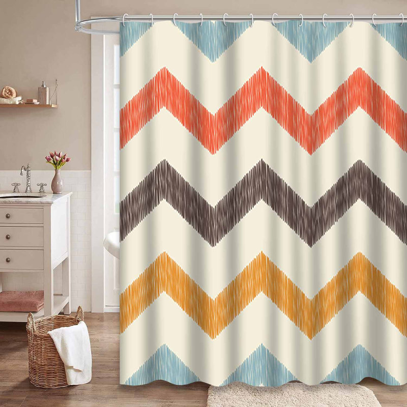 Rideau de douche sans couture à chevrons orange et bleu avec 12 crochets, L 72 po x l 78 po