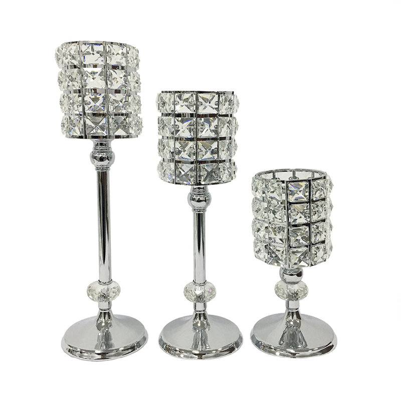 15'' H Metal Tabletop Candlestick, Silver