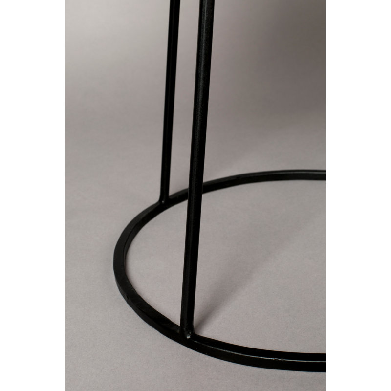 Dark Brown Round Solid Wood and Metal End Table
