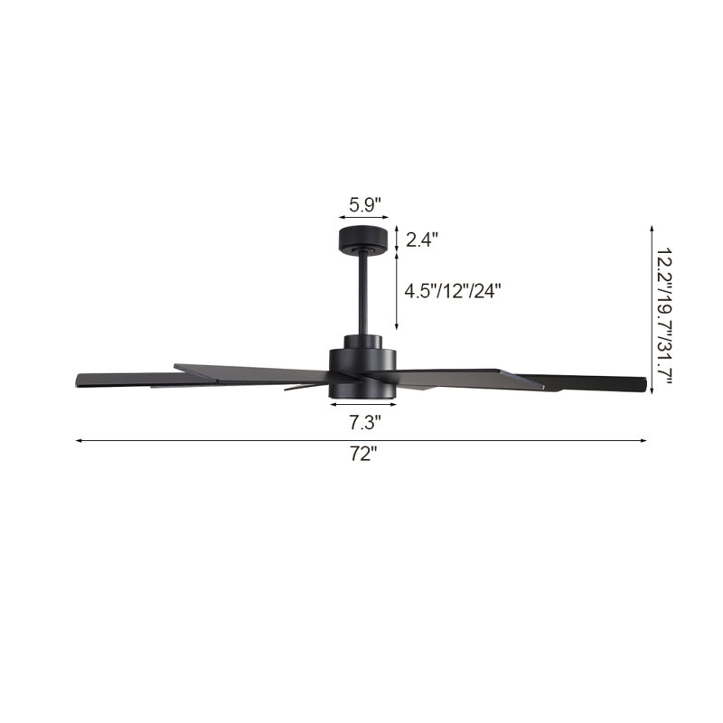 Ventilateur de plafond 8 pales avec télécommande, Noir avec pales noires, 72"