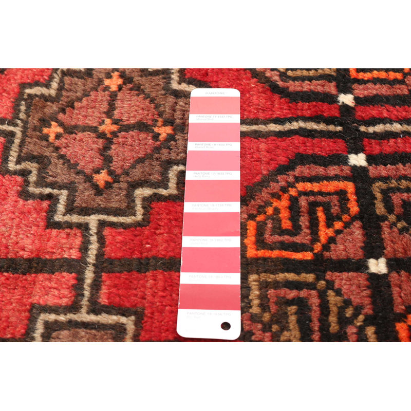 Tapis rouge en laine noué à la main de conception unique 3 pi 9 po x 5 pi 7 po One Age of a Kind Kind