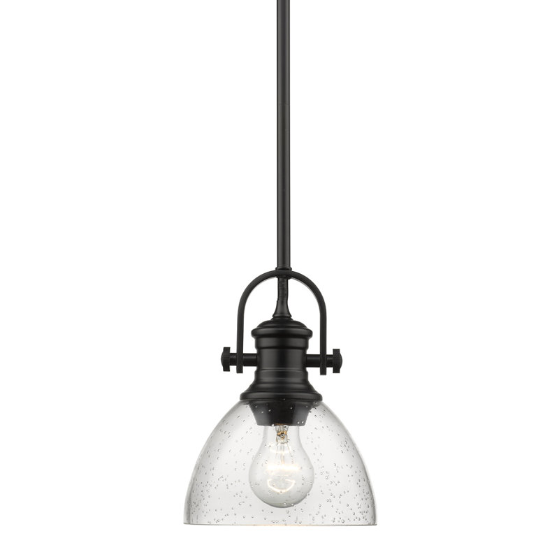 Bales 1 - Light Shaded Pendant, Seeded Glass, Matte Black
