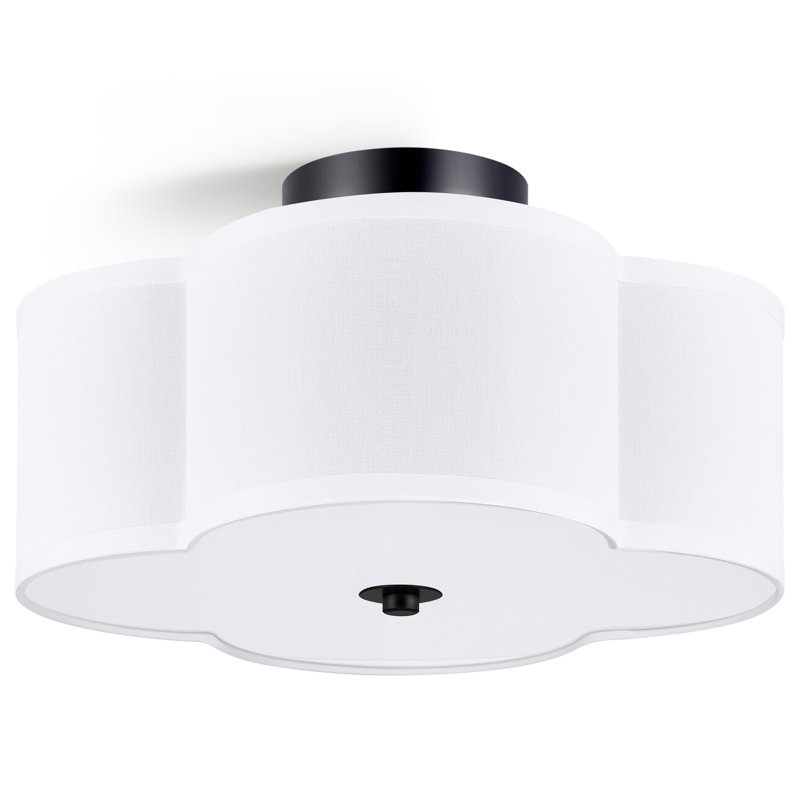 Plafonnier semi-encastré en tissu 4 lumières, H 6,9 po x l 12,6 po x P 12,6 po, Nickel
