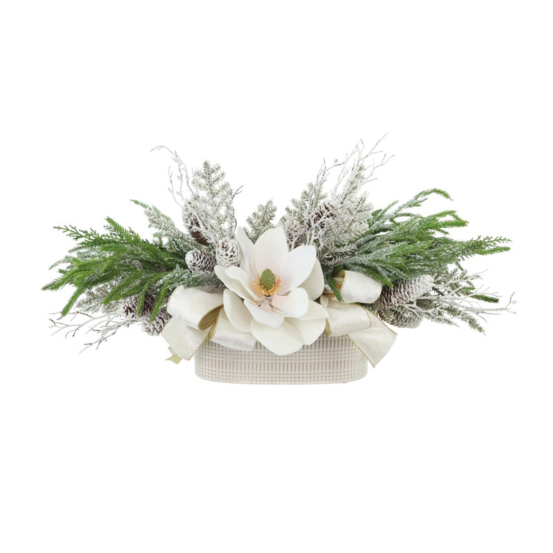 Arrangement de vacances Magnolia avec pommes de pin et boucles