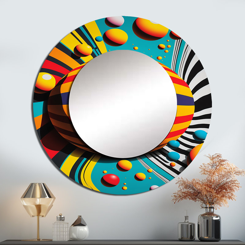 Pop Art Colorful Spheres VI - miroir mural géométrique, miroir décoratif rond moderne, impression d'art en métal