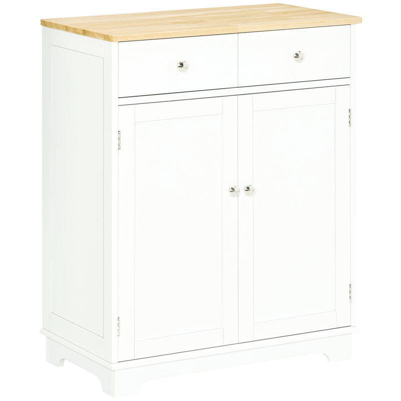 2-Doors Sideboard Buffet Cabinet, White With Adjustable Shelf And 2 Drawers For Hallway, Office, Kitchen - Door Cabinet Coffee Bar Storage Garage