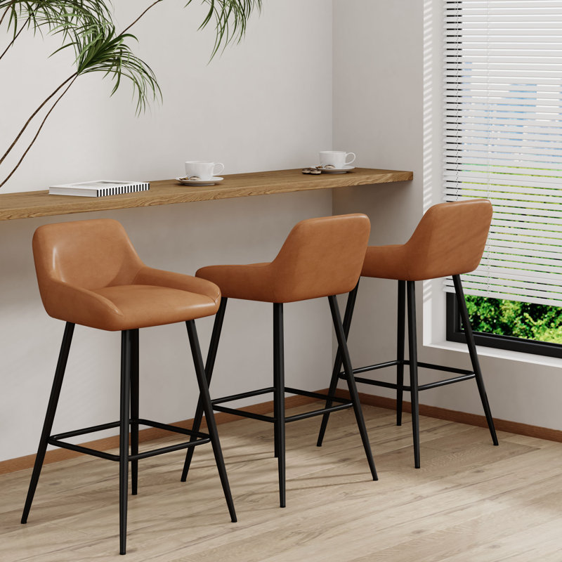 Tabouret rembourré avec structure en métal, Tabouret de bar (siège d’une hauteur de 30 po), Brun