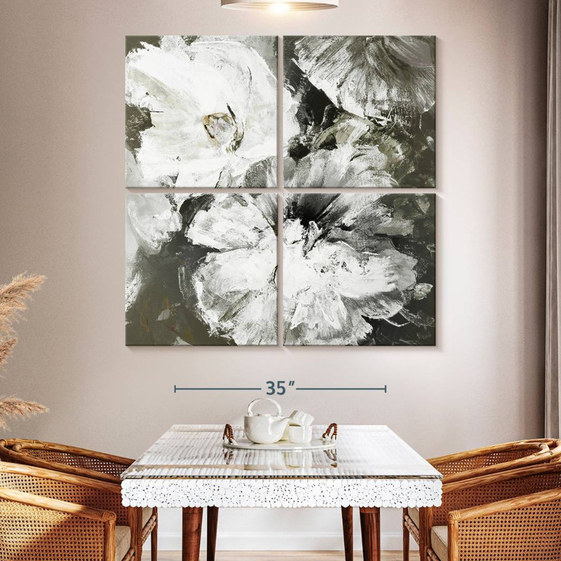 White And Gray Flowers, 50" H x 50" W