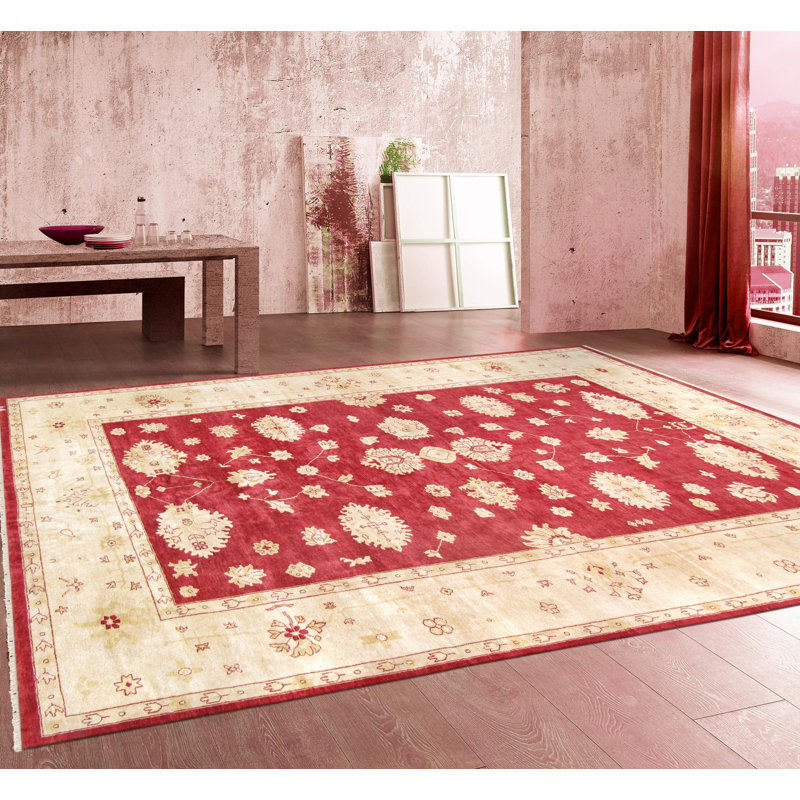 Oushak Hand Knotted Wool Oriental Area Rug in Red/Ivory