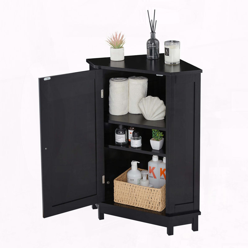 Triangle Corner Storage Cabinet with Adjustable Shelf, Black