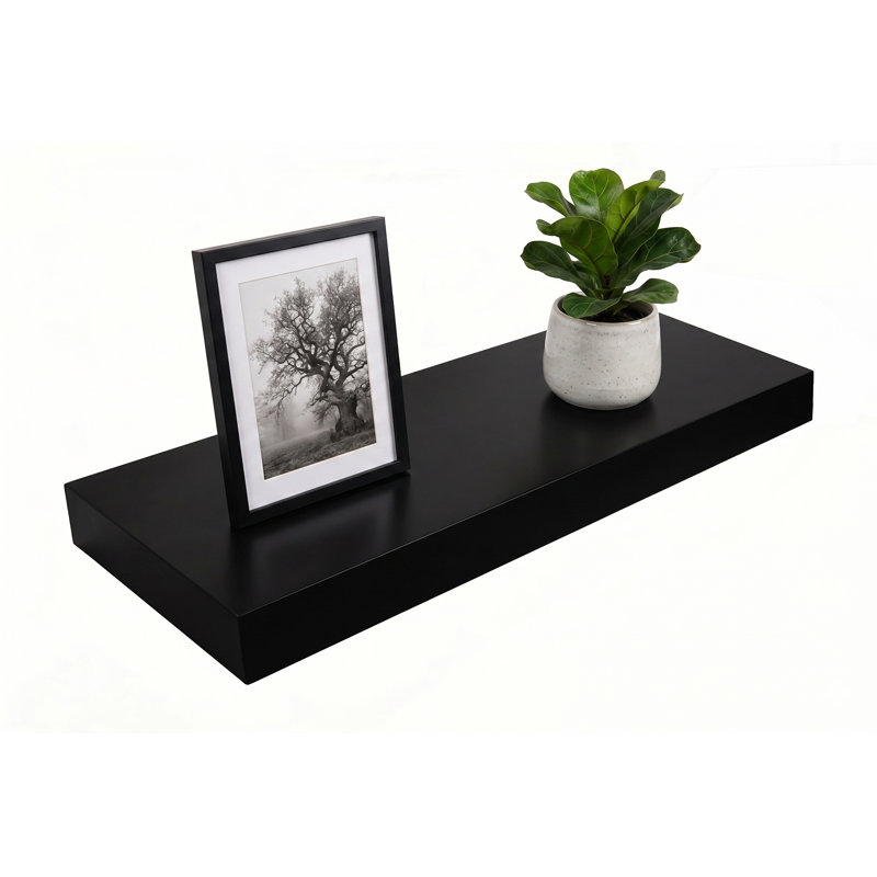 1 Piece Solid Wood Floating Shelf, 2" H x 24" W x 12" D, Black