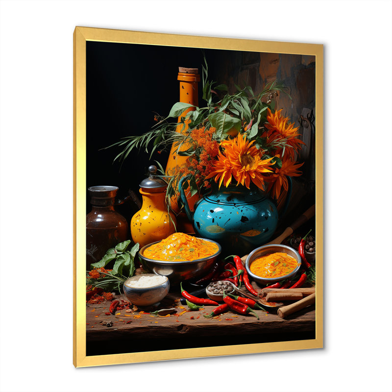 Indian Art Spices Of India 2 - Art mural indien, Cadre doré simple, H 20 po x l 12 po x P 1 po