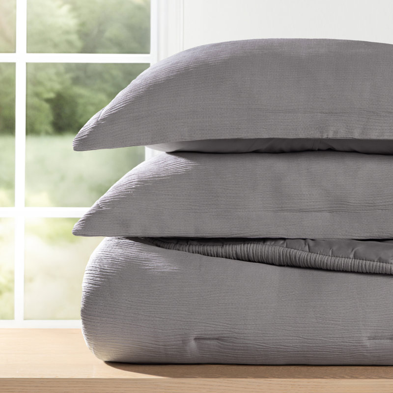 Cloud Gauze Textured Comforter Set, Fog, Full / Queen Comforter + 2 Shams