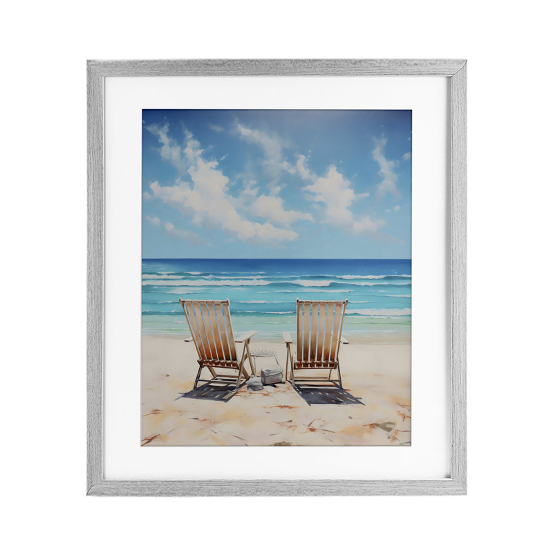 Adirondack Beach Chairs View, reproduction encadrée sous verre, design par LSR Design Studio, Cadre de ferme gris