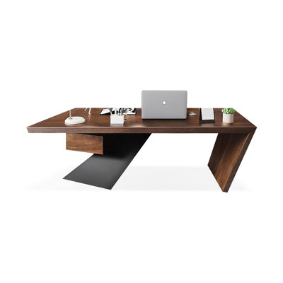 Dark Walnut Rectangular Solid Wood Writing desk with drawers desk