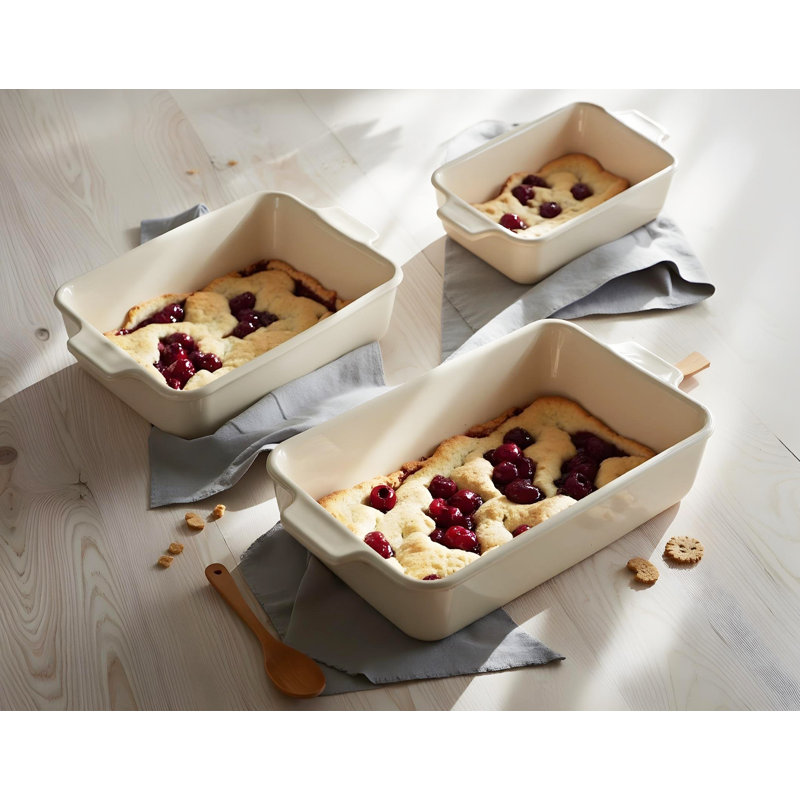 Kook Rectangle Ceramic 3 Piece Casserole Bakeware Set, Beige