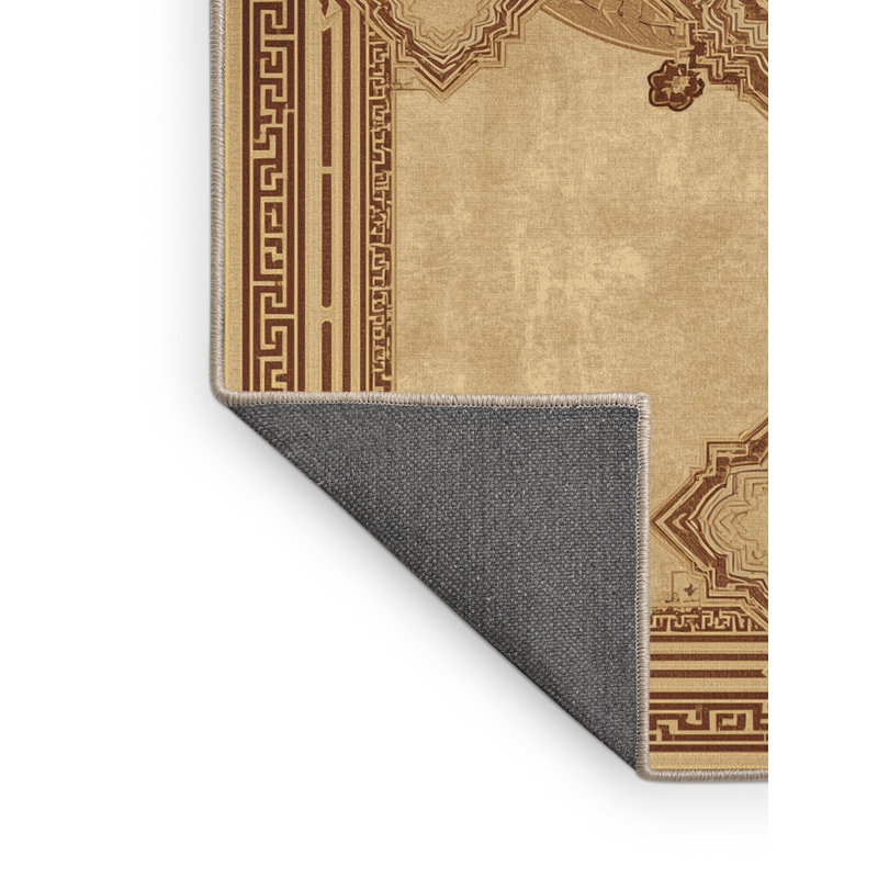 Tapis oriental doux moelleux de style oriental Luyster - reliure beige, 3 x 5