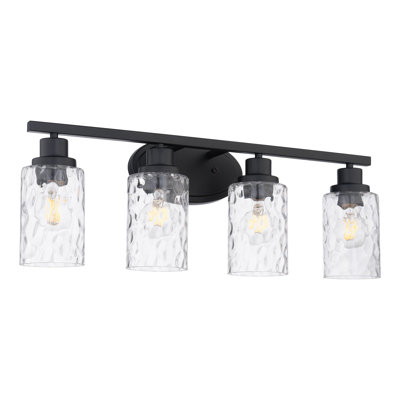 Applique murale pour salle de bain 4 lumières 25 po avec douilles E26 de East Heritage Home Builder Essentials Heritage Collection et verre martelé noir mat