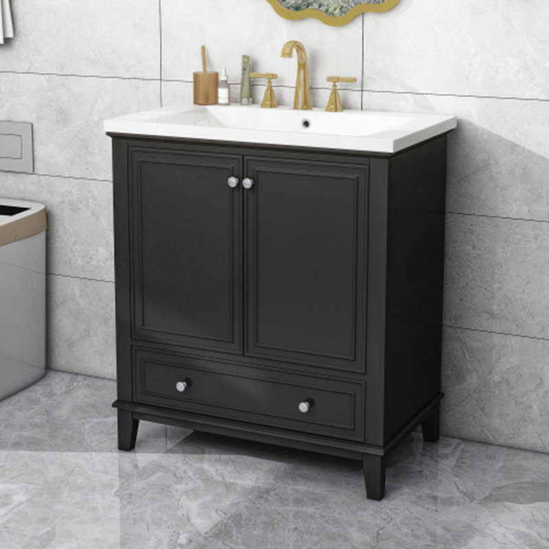 Meuble-lavabo 30 po avec lavabo, Vert foncé / or