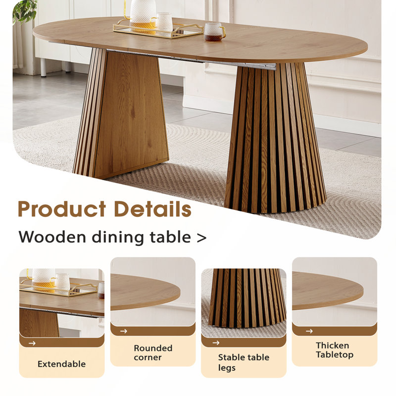 Table de salle à manger en bois flexible et extensible avec pieds à lattes