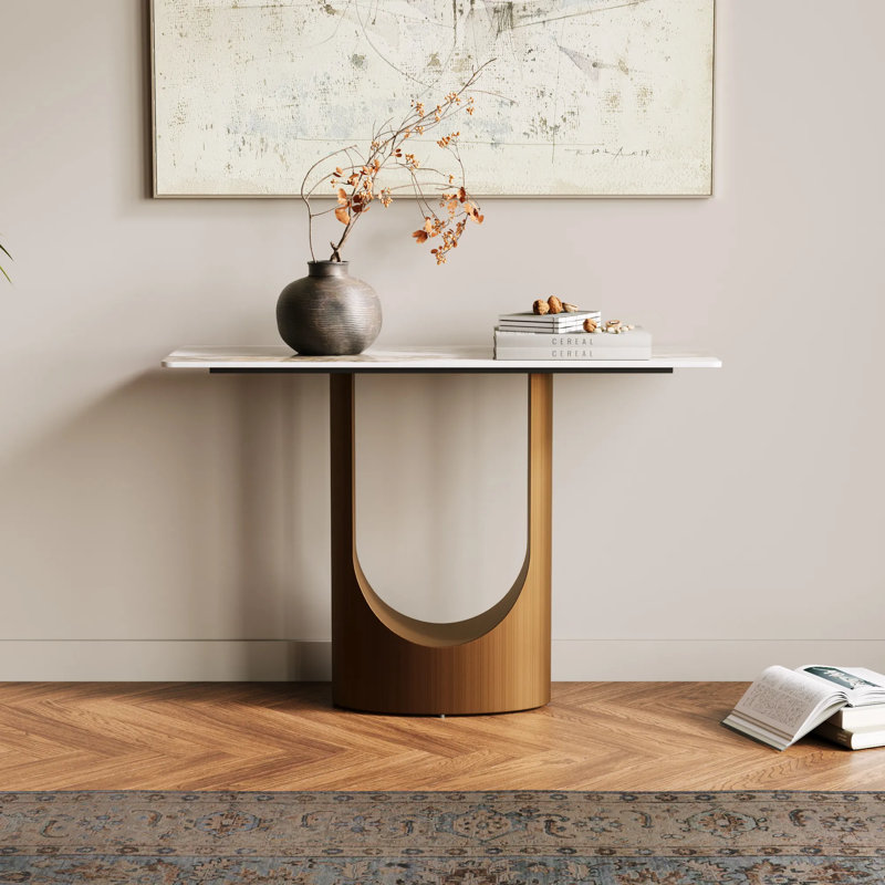 Console 47 po en pierre frittée moderne, table d'entrée de luxe, table de couloir contemporaine, Pandora / bronze