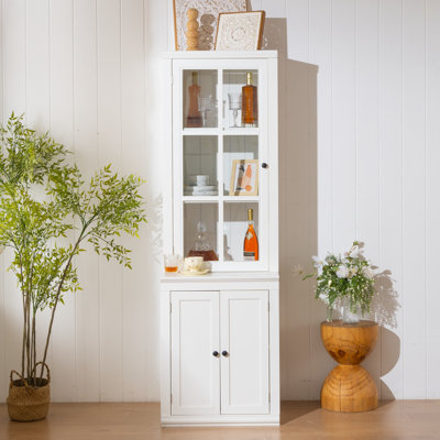 75.25'' Tall Freestanding Pantry Cabinet With Glass Door & Lattice Window