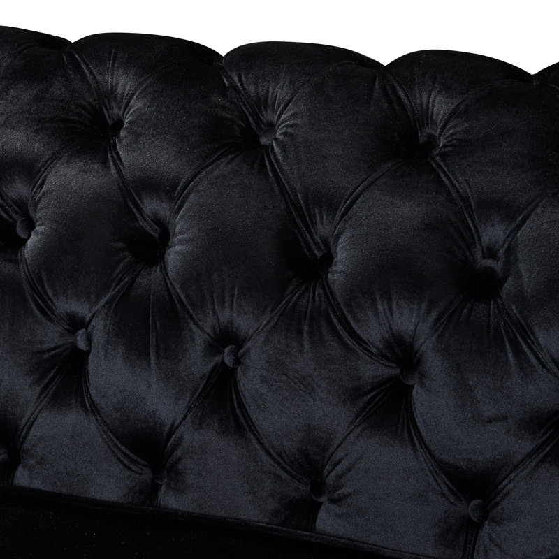 Canapé de luxe noir de 84 pouces: velours 3 avec acier inoxydable doré pour une surface de 84 pouces