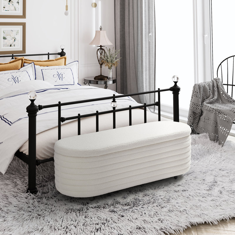 Bayville 42" Wide Sherpa Storage Bench, 18.1" H x 54" W x 19" D, Cream