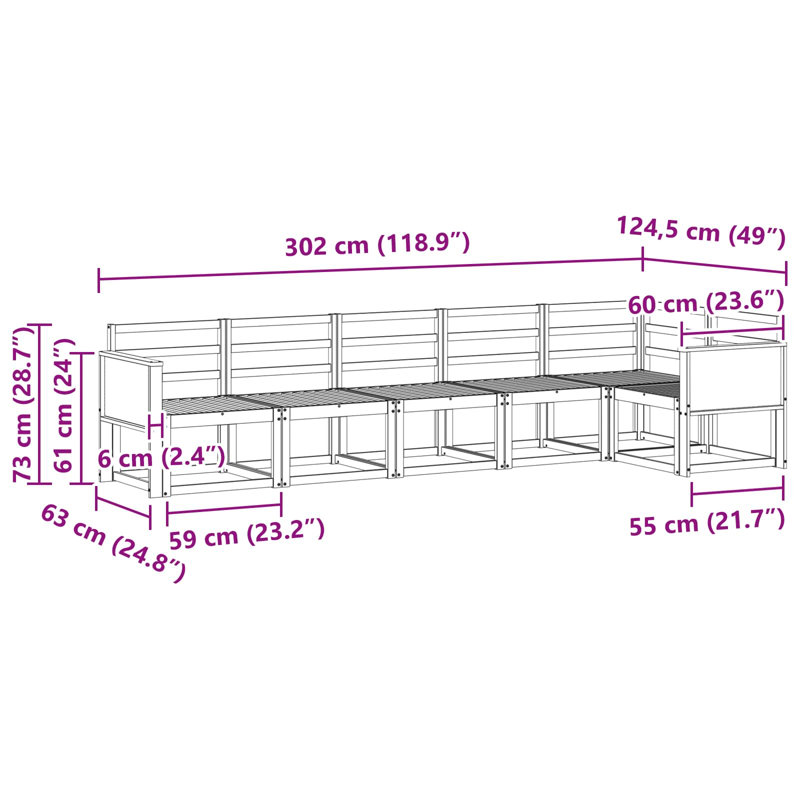 302cm Wide Patio Sectional, Natural/Black