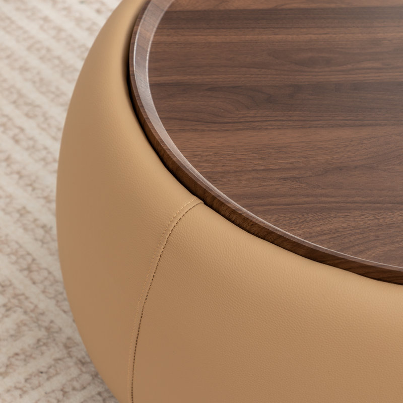 Pietsch Round Cocktail Ottoman With Storage, Khaki