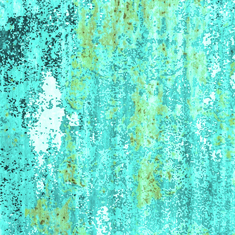 Tapis en laine / polyester abstrait tissé à la machine en turquoise / jaune / gris / blanc, Carré 8 pi