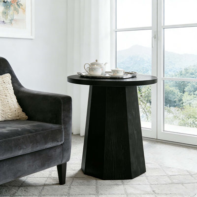 Wooden Round Couch Side Table with Octagonal Base