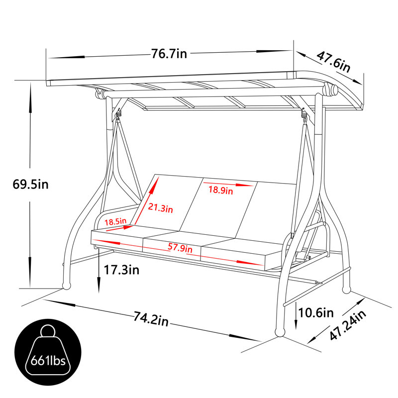Balancelle Jerimiah avec auvent en polycarbonate