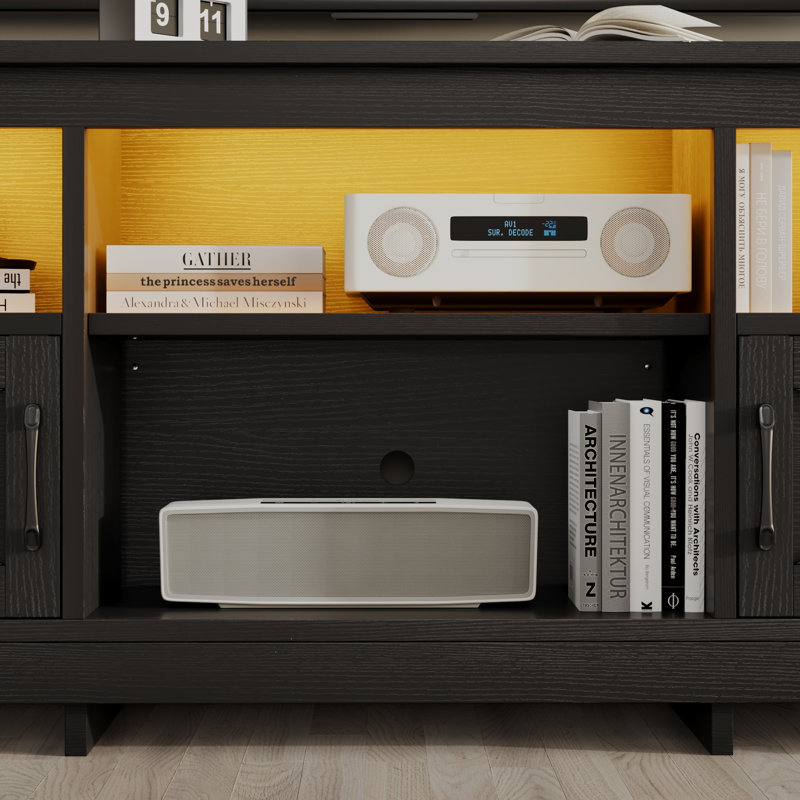 Ushna 59'' Media Console, TV Stand for TVs up to 65" with Lights, Black, 25.5" H x 70" W x 15.7" D