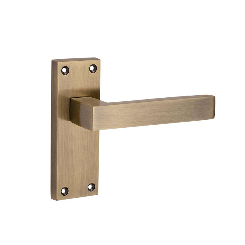 Golden Grace 1 Pair Victorian Delta Scroll Interior Door Handle on Backplate Antique Brass with 2.5" Latch & Hinges - 120mm x 40mm