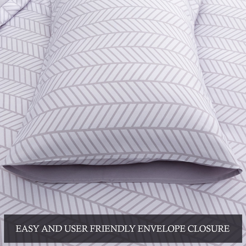 Luxury Double Brushed Microfiber Reversible Duvet Cover Set with Zipper Closure and Corner Ties, Grey