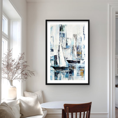 Formes abstraites et bateaux - chambre à coucher grise, impression encadrée