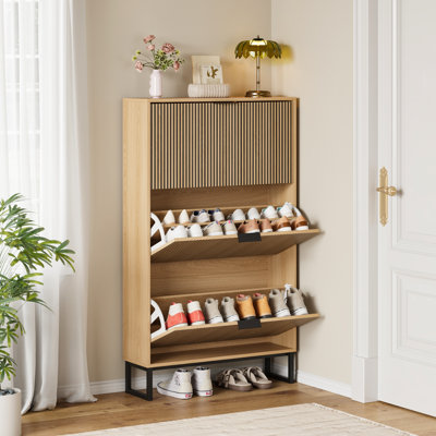 Armoire de rangement pour chaussures 18 paires avec 3 tiroirs rabattables