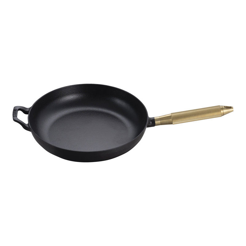 Staub Cast Iron Buster + Punch 11-Inch Frying Pan - Handle, Matte Black/Brass