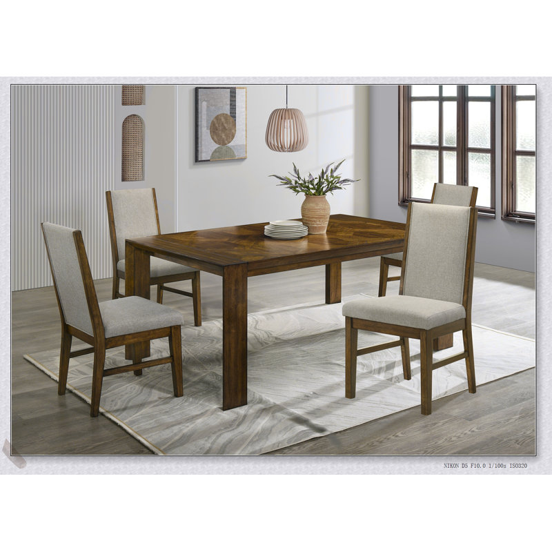 Ensemble de table de salle à manger 5 pièces rectangulaire en bois massif fabriqué à la main
